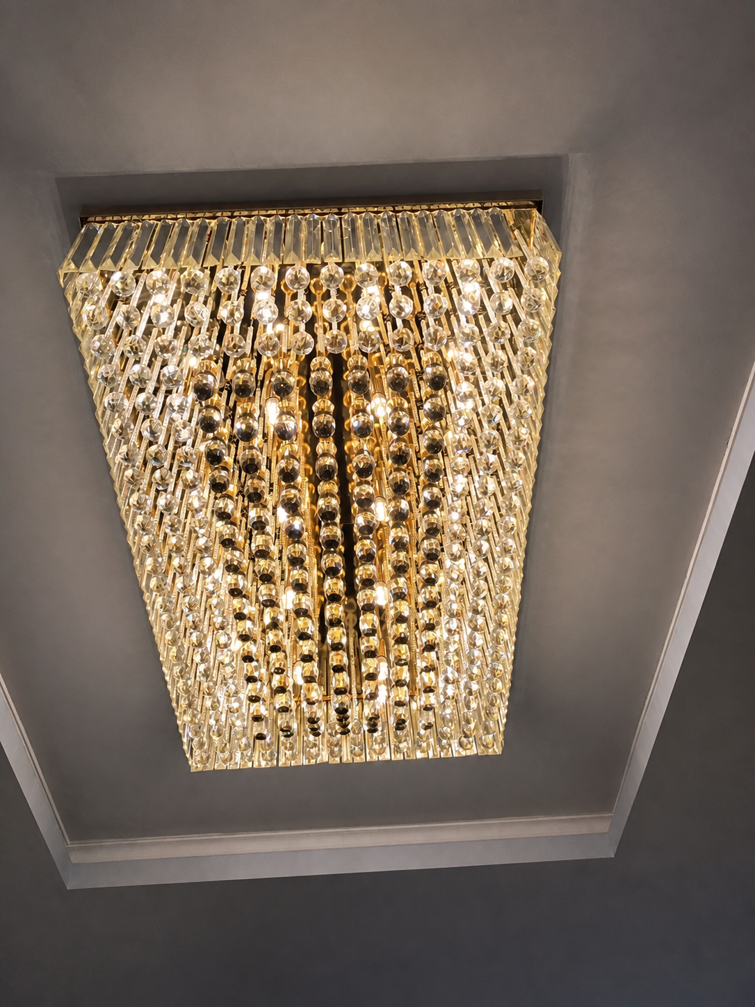 Completed crystal chandelier installation